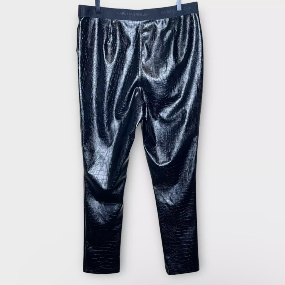 KARL LAGERFELD Waistband Croc Faux Leather Black Leggings Pants size XL
